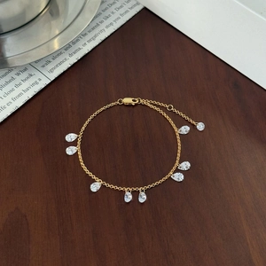 Exquisite S925 sterling silver gold bracelet with sparkling teardrop crystal pendants