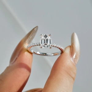 S925 sterling silver emerald cut ring with 2 carat moissanite and pave side stones