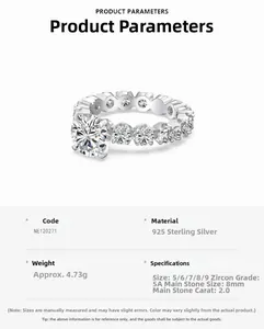 Macro view of 2ct 5A zircon S925 sterling silver ring showing precise prong settings