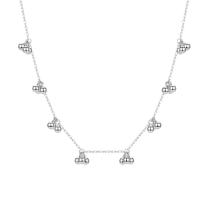 Minimalist S925 sterling silver necklace with polished round beads on a cross chain