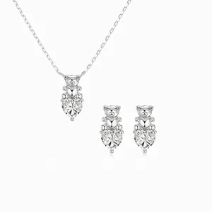 Accessoires de Bijoux S925 Argent Sterling Ours Cœur pour Femmes Pendentif Zirconia Collier Boucles d'Oreilles Mode Élégance Cadeau