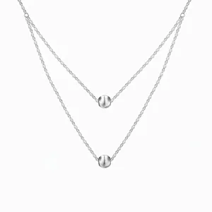 925 Sterling Silver Double Layer Necklace For Women Brushed Round Lucky Bead Pendant Minimalist Clavicle Chain Jewelry