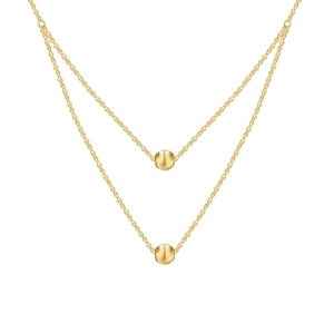 Elegant double-layered gold S925 silver necklace featuring brushed metal sphere pendants