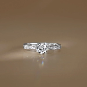 0.5ct Moissanite engagement ring in S925 sterling silver with micro-pave diamonds