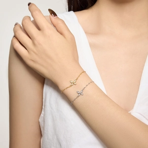 Elegant S925 sterling silver butterfly bracelets with pavé zircons in gold and silver