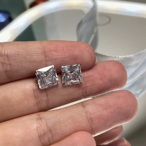 Detailed view of square princess cut S925 sterling silver stud earrings with 4-prong setting
