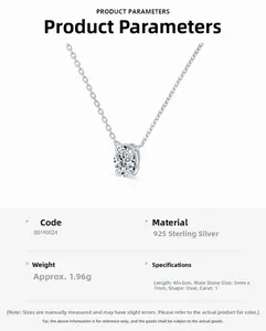 Détails du collier en argent 925 avec moissanite ovale 1ct et spécifications techniques