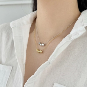 Minimalist S925 sterling silver necklaces with three beads in gold and silver finish