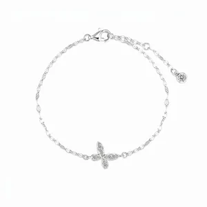 925 Sterling Silver Butterfly Bracelet For Women Elegant Rhinestone Inlaid Adjustable Chain Minimalist Fashion Jewelry Gift