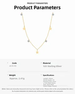 Detailed specs of S925 sterling silver star necklace with 5A grade cubic zirconia