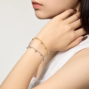Bracelet double rangée en argent sterling S925 avec perles et pendentif cœur pour femme