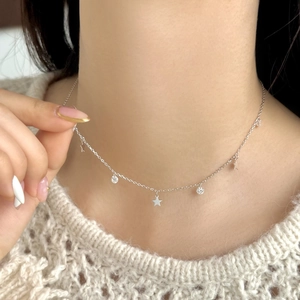 Elegant 925 sterling silver star necklace with zircon charms on delicate chain
