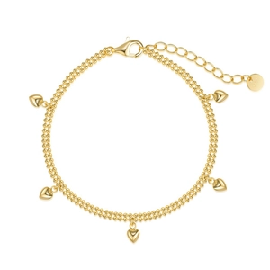 Bracelet double rang en argent avec pendentifs cœur et poinçon S925 doré poli