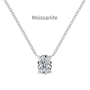 Collier en argent S925 avec pendentif Moissanite ovale 1 carat et sertissage à quatre griffes