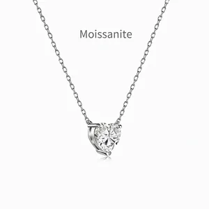 Collier Pendentif Cœur en Argent Sterling S925 Moissanite pour Femme 2 Carats Couleur D Chaîne de Clavicule Bijoux