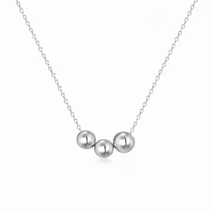 925 Sterling Silver Necklace For Women Minimalist Round Beads Pendant Clavicle Chain 18K Gold Plated Elegant Jewelry Gift