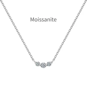 Elegant S925 sterling silver necklace featuring three sparkling Moissanite stones in a smile arc