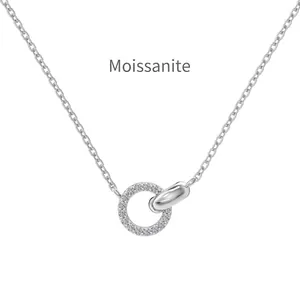 S925 sterling silver interlocking double circle necklace with sparkling moissanite