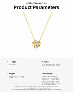 Dettaglio collana in argento 925 con zircone a cuore da 3ct di qualità extra 5A