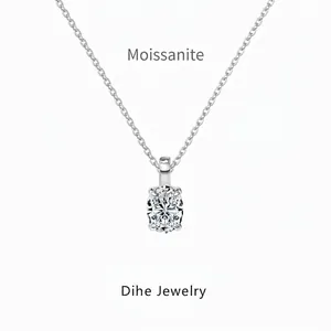925 Sterling Silver Oval Moissanite Pendant Necklace For Women D Color 1.5 Carat Electroplated Minimalist Wedding Clavicle Chain Jewelry