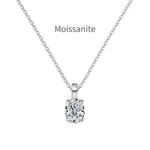 Exquisite S925 sterling silver necklace with 1.5 carat oval cut D color moissanite pendant