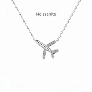 Collier Pendentif Avion en Argent Sterling 925 Moissanite Incrusté Femmes Couleur D VVS1 Chaîne de Clavicule Bijoux Cadeau