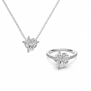 Set Gioielli in Argento Sterling 925 Collana con Pendente a Cuore in Zirconia Anello con Fiocco Regalo San Valentino Donna
