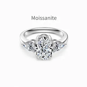 S925 Sterling Silver Three Stone Moissanite Ring For Women Oval Waterdrop Pear Cut Bridal Engagement Anniversary Luxury Jewelry