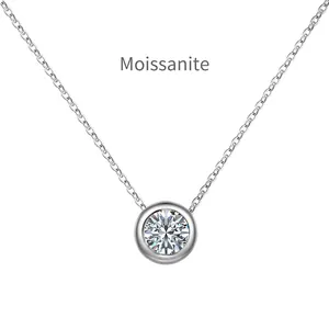 Minimalist S925 sterling silver necklace featuring a round moissanite in bezel setting