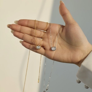 Detailed close-up of round solitaire pendants in 925 silver and 18K gold finishes