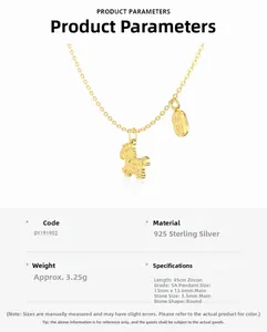 Détails du collier en argent S925 avec pendentif cheval doré et chaîne de 45cm