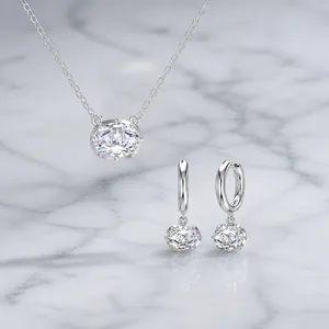 925 Sterling Silver Oval Zirconia Jewelry Collection Elegant Hoop Earrings Dainty Pendant Necklace Fashion Jewelry For Women Gift