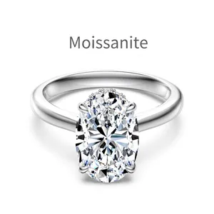 Bague en argent S925 avec une moissanite ovale de 4 carats de couleur D et éclat intense