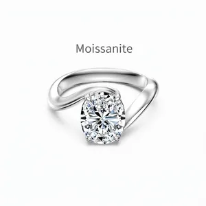 Luxury Oval Cut Moissanite Ring 925 Sterling Silver Bypass Twisted Band Promise Engagement Ring For Women Jewelry Gift