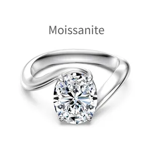 3 carat oval moissanite ring in S925 sterling silver with elegant twisted band design