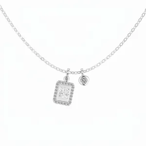 925 Sterling Silver Zirconia Chinese Le Pendant Necklace For Women Retro Elegant Rectangular Tag Clasp Chain Fashion Jewelry Gift