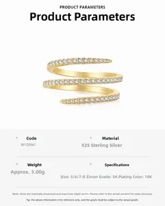 Macro detail of S925 sterling silver spiral ring with 18K gold plating and 5A cubic zirconia