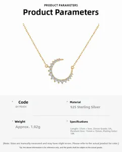 Spécifications de taille détaillées pour le collier pendentif lune en argent sterling 925