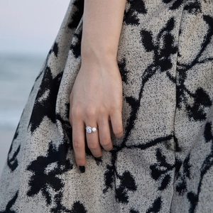 Bague ouverte élégante en argent sterling S925 avec perle ronde et gemme en zircon