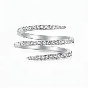 S925 Sterling Silver Spiral Ring For Women Exquisite Pave Rhinestone Multi Layer Stackable Wrap Finger Ring Jewelry Gift