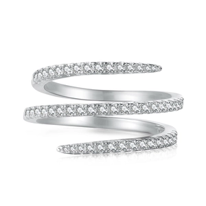 Sparkling S925 sterling silver triple spiral wrap ring with micro-pave cubic zirconia
