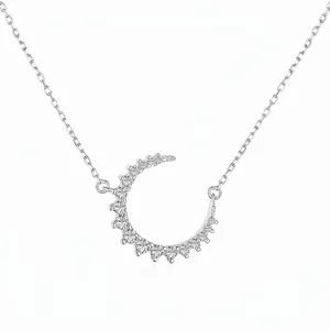 Collier Pendentif Croissant de Lune en Argent Sterling S925 pour Femme Chaîne de Clavicule Minimaliste en Zircone Bijoux Cadeau