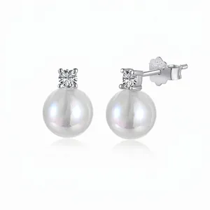 Artificial Pearl Stud Earrings With 925 Sterling Silver Earring Post Zircon Inlay Retro Elegant Minimalist Style Women Jewelry