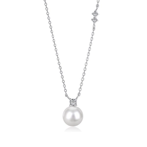 Élégant collier en argent sterling S925 avec perle blanche et accents de zircone