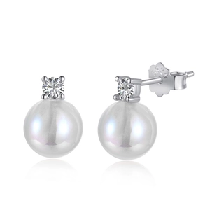 Elegant S925 sterling silver pearl stud earrings with sparkling cubic zirconia accents