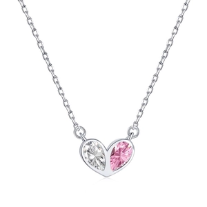 Collier en argent S925 avec pendentif cœur bicolore en zircone rose et blanche