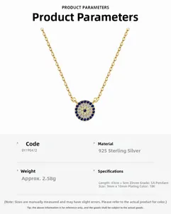 Détails du collier œil protecteur en argent S925 avec zircon 5A et placage or 18K