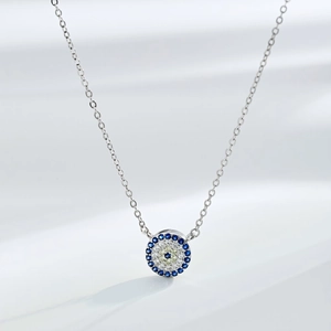 Collier en argent sterling S925 avec pendentif pièce Mauvais Œil en zircon coloré
