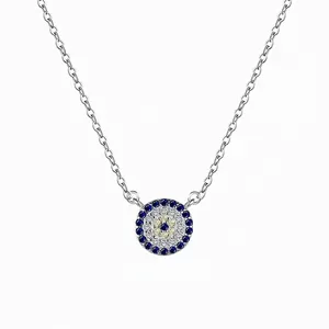 Collier Mauvais Œil en Argent Sterling 925 pour Femme Pendentif Rond Incrusté de Zirconia Plaqué Or 18K Bijoux de Luxe