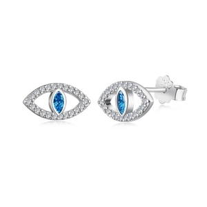 Boucles d'oreilles clous œil maléfique en argent 925 avec zircons bleus pour femmes